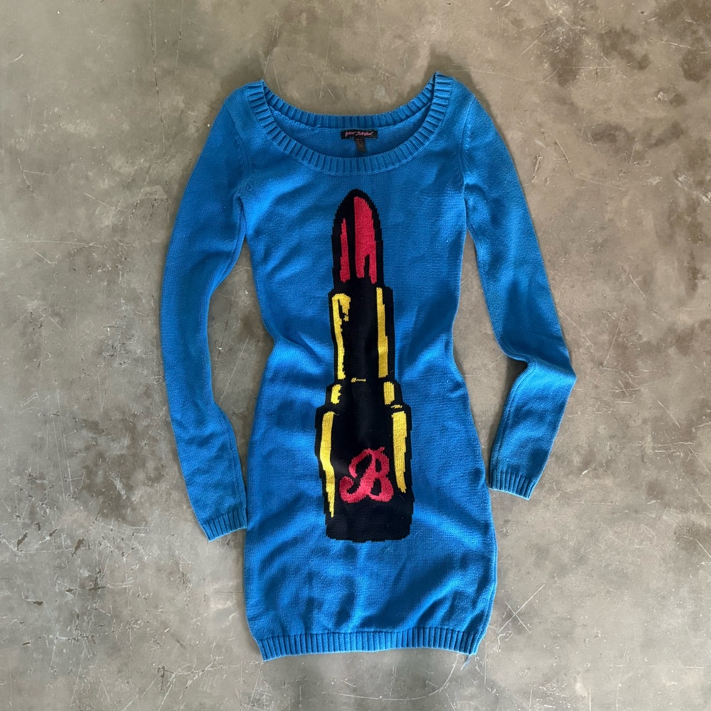 RARE Vintage Y2K Betsey Johnson Lipstick Sweater Dress